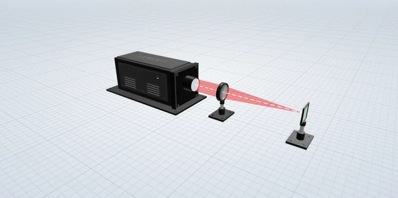 Layout of the simple lens starter system with rays converging to focus.